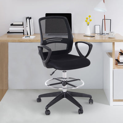 ProperAV Tall Ergonomic Back Office Chair with Adjustable Height Footrest and 360° Swivel - Black - maplin.co.uk